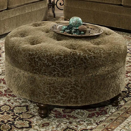 Traditional Round Button Tufted Cocktail Ottoman